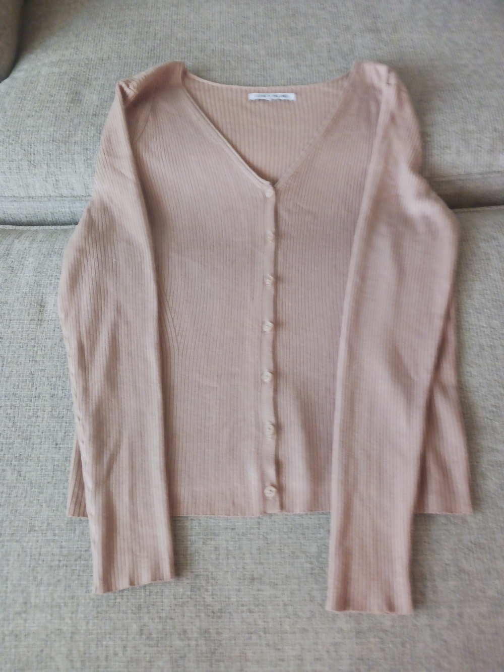Elizabeth and James Blush Ribbed V-Neck Button Cardigan